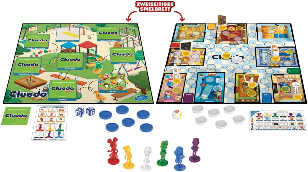 Hasbro Gaming Cluedo Junior, 2-seitiges Spielbrett mit verschiedenen Schwierigkeitsstufen, Detektivs