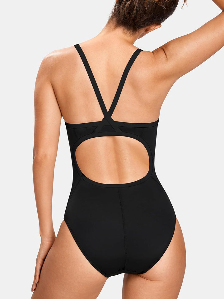 SYROKAN Damen Sport Badeanzug One Piece Trainings Profi Einteiler Bademode mit Cups 40 Schwarz, 40 S