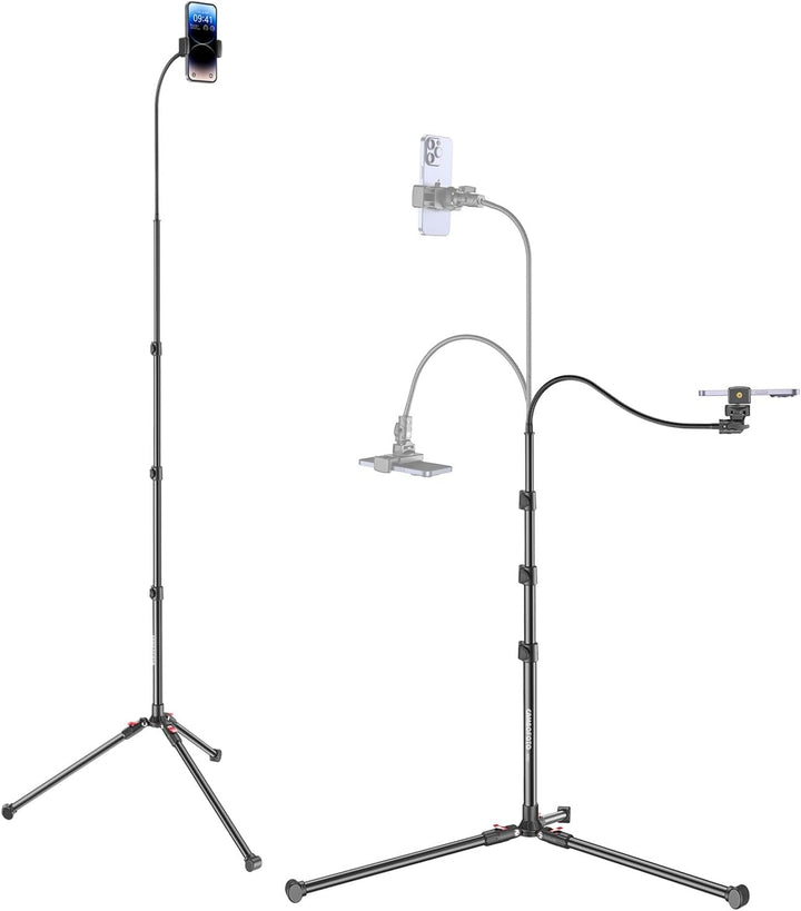 CAMBOFOTO 220cm Handy Stativ für Smartphone, 40cm Schwanenhals und Einstellbarer 360°-Kopf, Selfie S