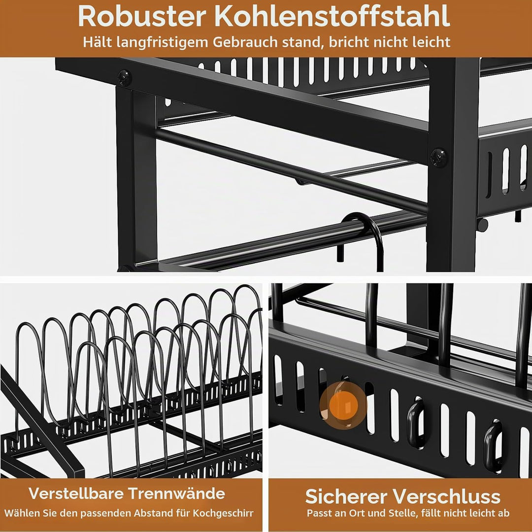 Housolution Pfannenhalter Wand, 63cm Robuster Topfdeckel Organizer Topfdeckelhalter mit 14 Verstellb