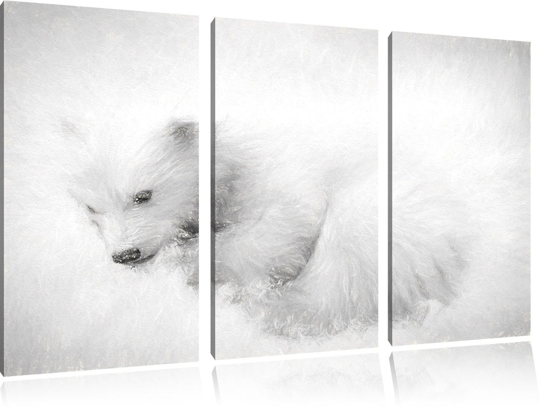 Pixxprint Eisbär im Schnee / 3-Teilig/Gesamtmass 120cm Leinwandbild bespannt auf Holzrahmen/Wandbild