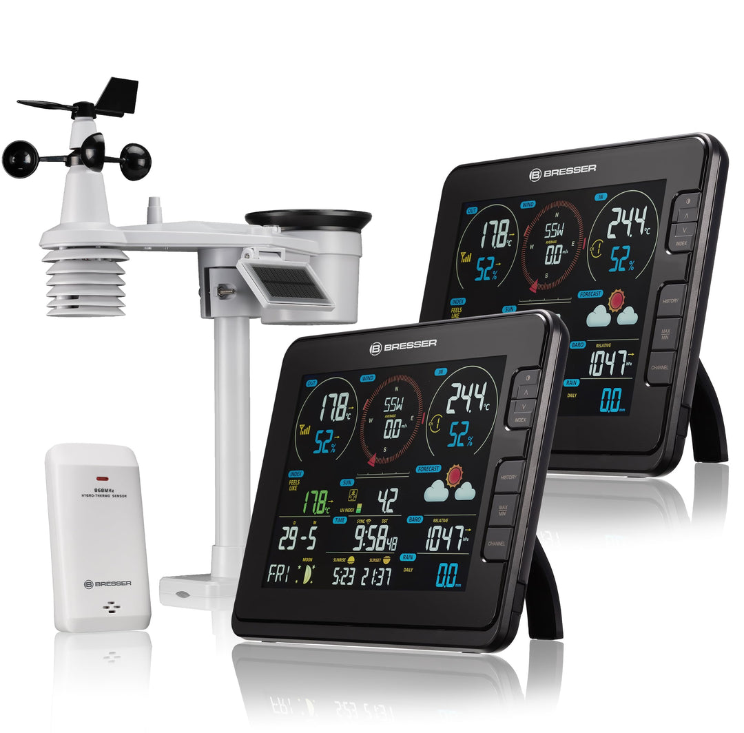 Bresser Profi WLAN-Wetterstation 7in1: Zahlreiche Messfunktionen mit 2 Farb-Basisstationen & UV-Lich