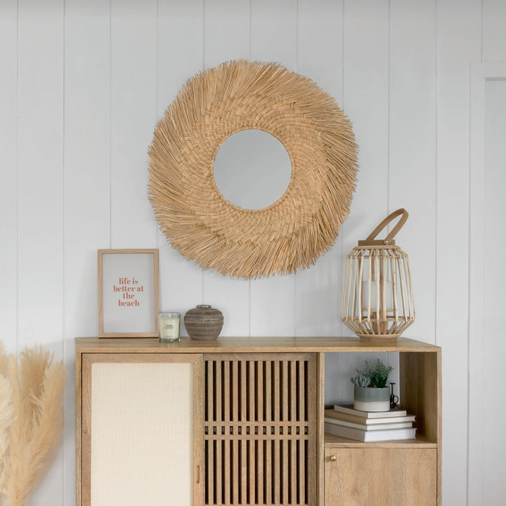 Spiegel Ael - Schilfrohr D. 80 cm - Beige - Atmosphera créateur d'intérieur