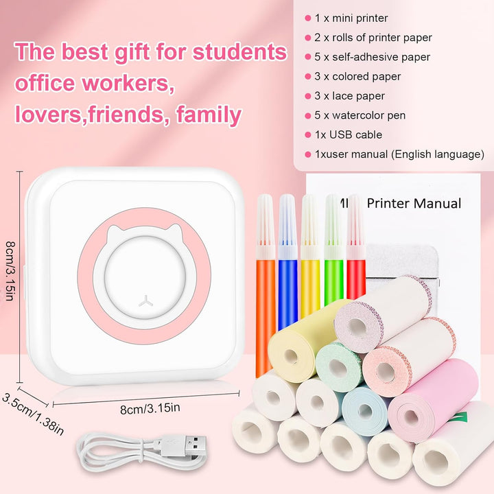 GuKKK Mini Drucker, Mobiler Fotodrucker, Tragbarer Mini Fotodrucker, Wireless Fotodrucker Thermodruc