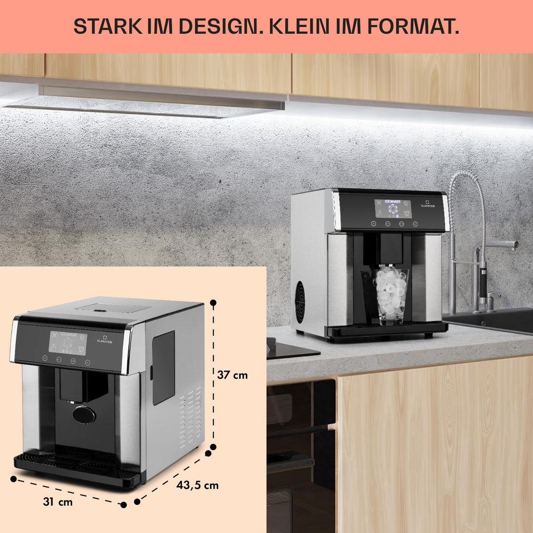 Klarstein Eiszeit Eiswürfelmaschine - Eiswürfelbereiter mit LCD-Display, Crushed Ice Maschine, Eiska