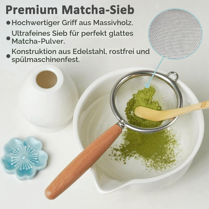 Premium Matcha Set 7-teilig – Exklusives Teezeremonie-Set mit Bambus-Chasen (Besen),Weiss Keramik-Sc