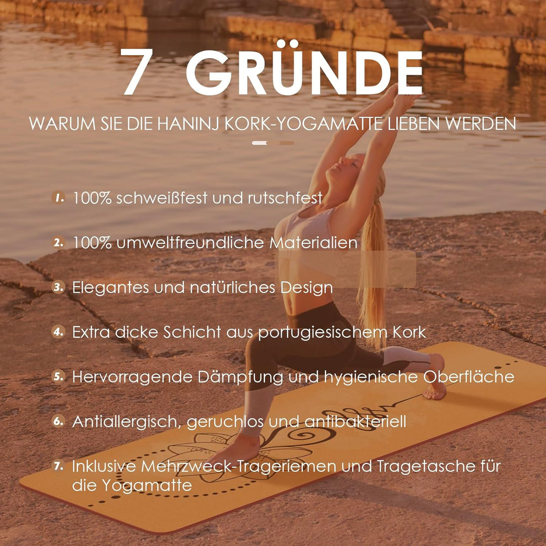 Yogamatte Kork – Rutschfeste Yoga Matte, Einzigartiges Design, Naturkautschuk TPE Gymnastikmatte, Tr