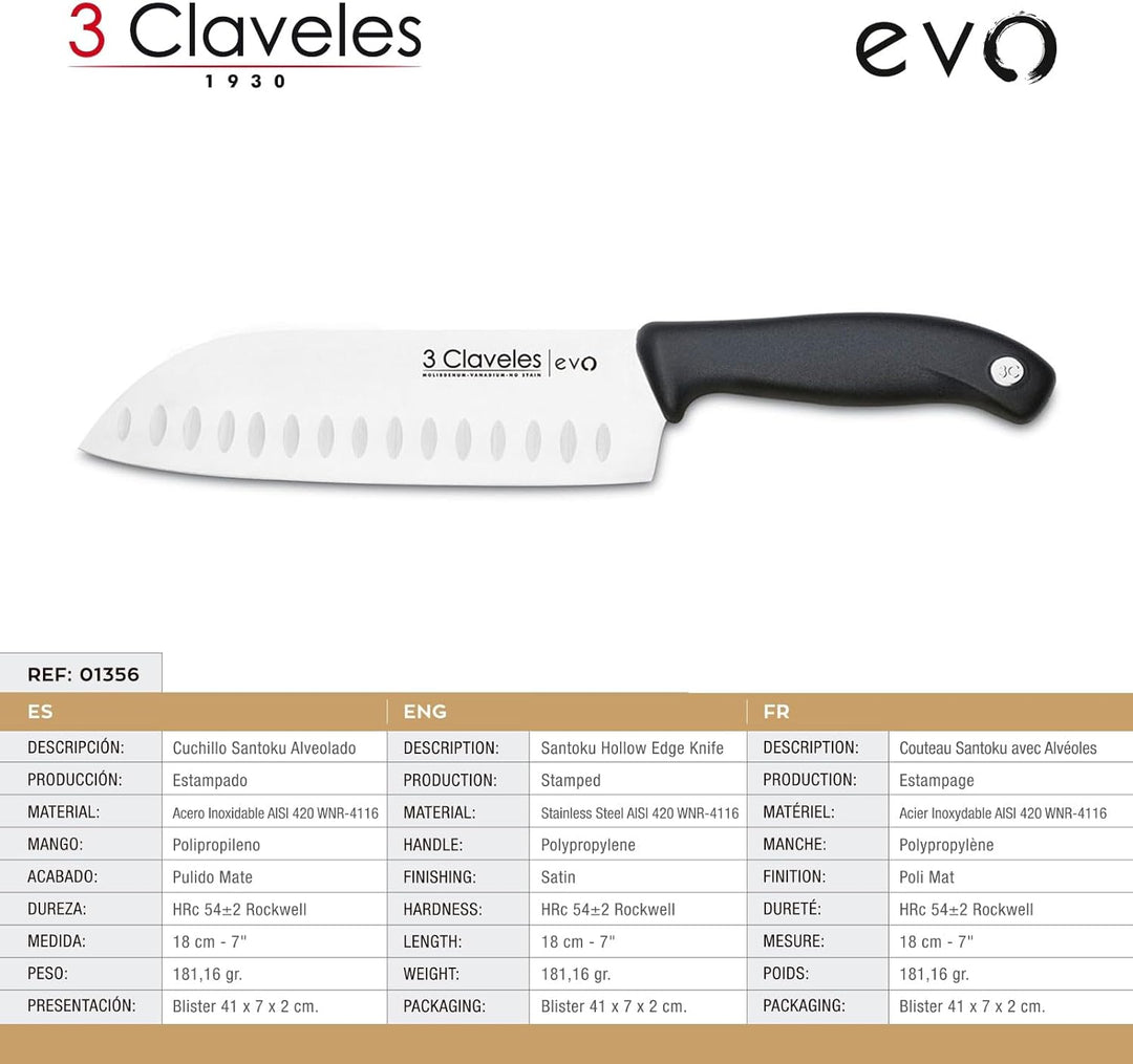EVO POLIPROPYLENE HANDLE SANTOKU HOLLOW EDGE KNIFE 18 cm - 7" E 3C