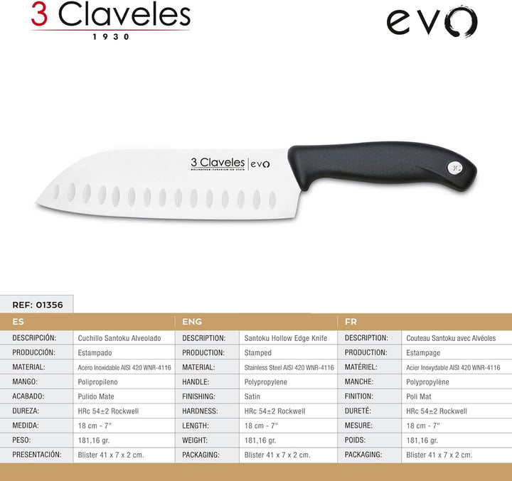 EVO POLIPROPYLENE HANDLE SANTOKU HOLLOW EDGE KNIFE 18 cm - 7" E 3C