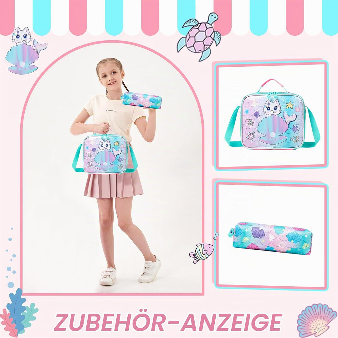 HTgroce Schulranzen Trolley Mädchen Meerjungfrau Rolling Backpack for Girls Einhorn Rucksack Mit Rol