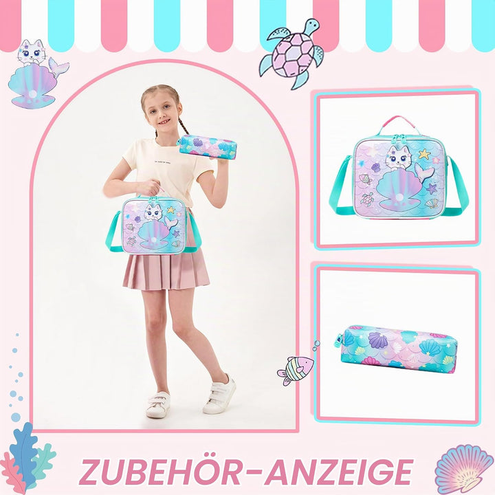 HTgroce Schulranzen Trolley Mädchen Meerjungfrau Rolling Backpack for Girls Einhorn Rucksack Mit Rol