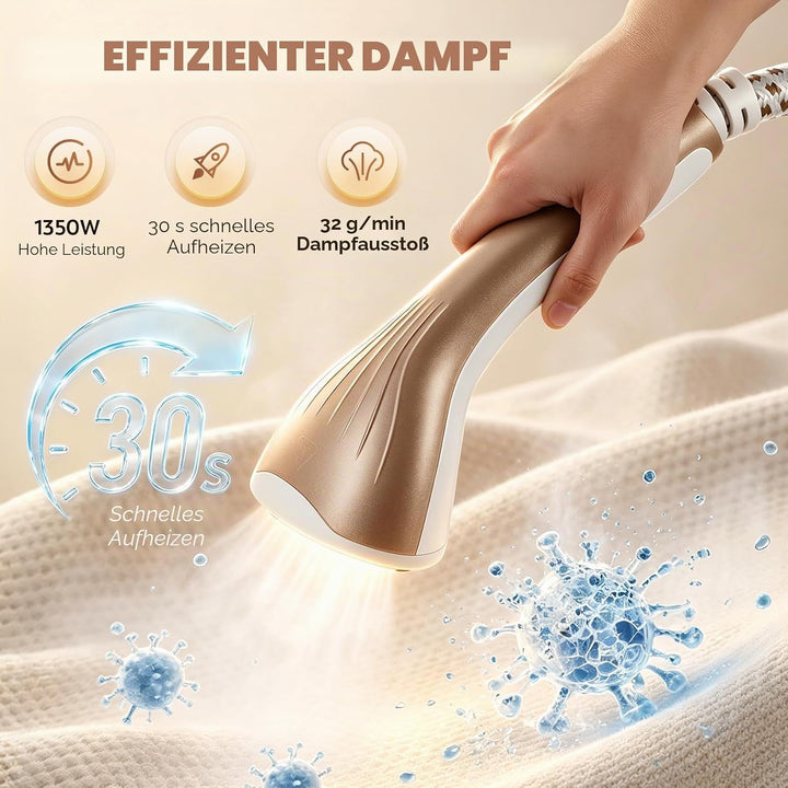 CGOLDENWALL Vertikaler Dampfglätter 1350W mit Doppelstange, 1.6L Tank, 10 Dampfstufen, 3-in-1 Bügelw
