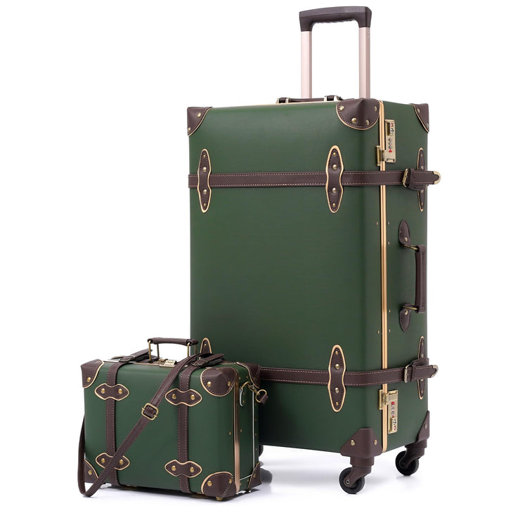 Urecity Koffer Vintage mit 4 Rollen Trolley Koffer Reisekoffer Leicht Retro Hartschalen Koffer 2-Tei