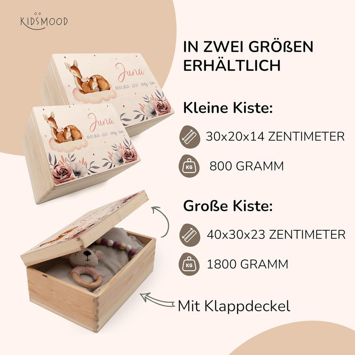 KIDSMOOD - Erinnerungsbox Baby, personalisierte Holzkiste mit Deckel, Ideal zur Aufbewahrung von Eri