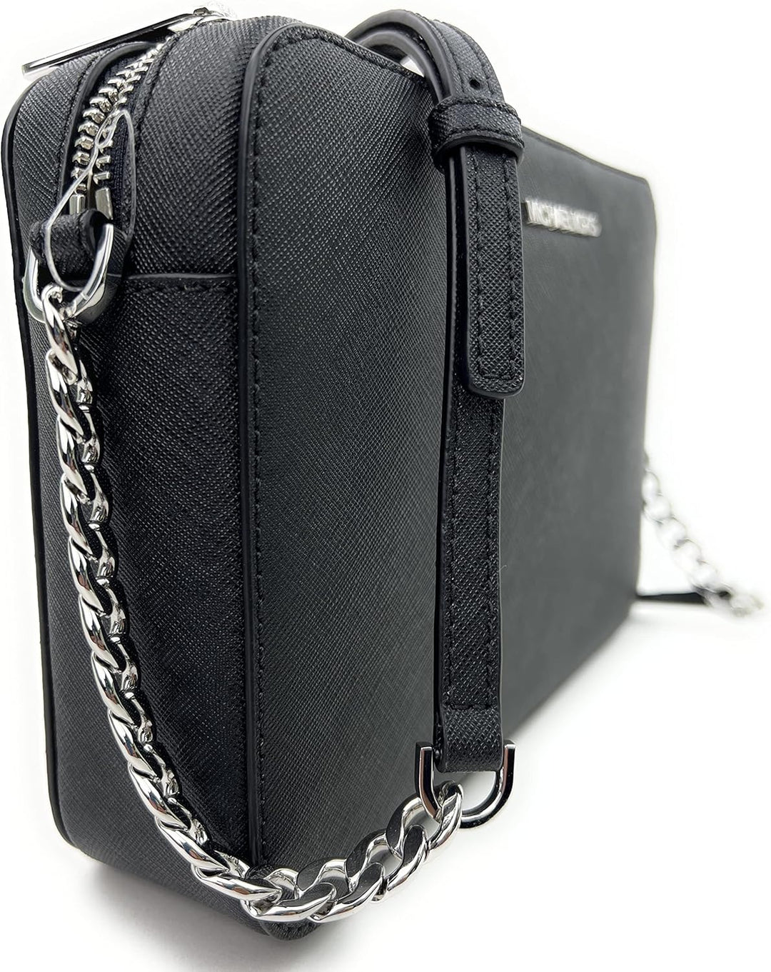 Michael Kors Damen Jet Set East West Crossbody Umhängetasche Schwarz/Silber, Schwarz/Silber