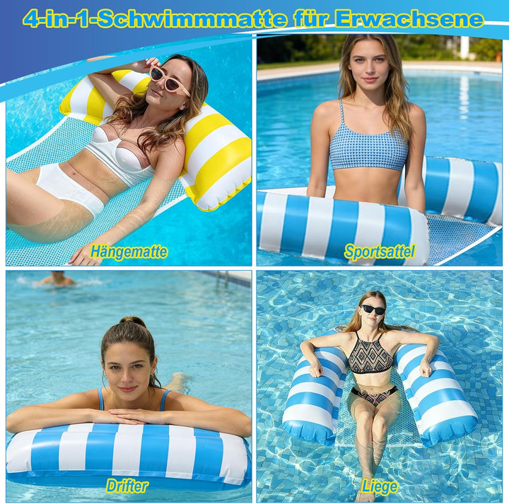 GOLDGE 2 Stück Luftmatratze Pool Aufblasbare Wasserhängematte, 4-in-1 Wasserhängematte mit Netz Wass
