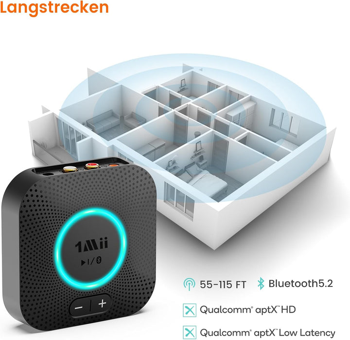 1Mii B06S Bluetooth Audio Adapter mit Lautstärkeregelung, HiFi Bluetooth 5.2 Empfänger, aptX HD & Lo