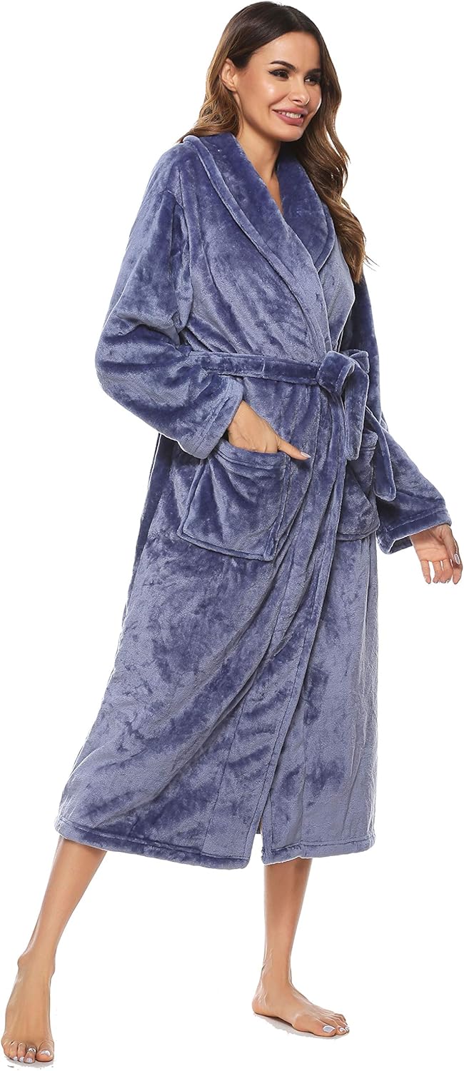 Vlazom Damen Bademantel Flanell Weiche Winter Bademantel Saunamantel Morgenmantel Lange Ärmel Hausma