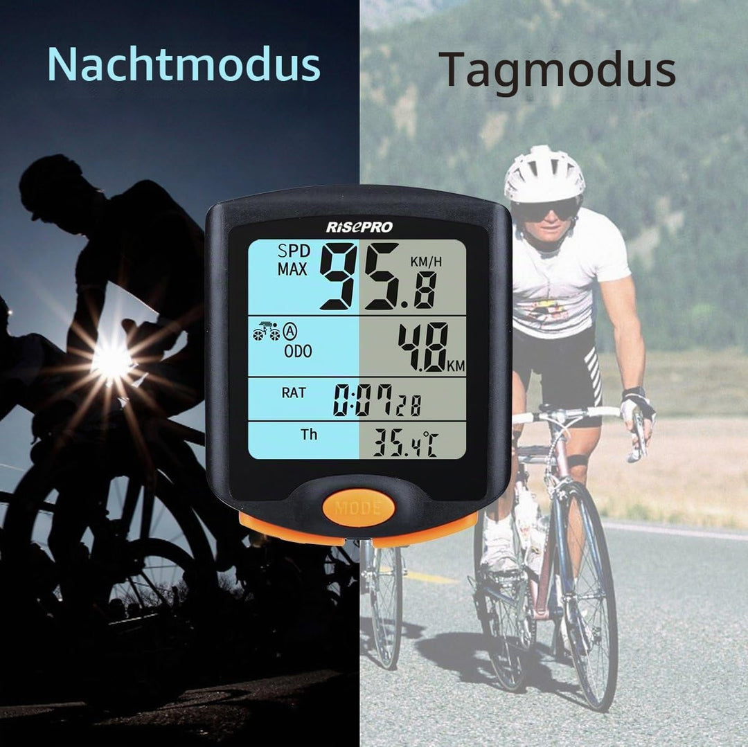 Risepro Kabelloser Fahrradcomputer, wasserdicht, Multifunktions-Fahrradcomputer mit hintergrundbeleu