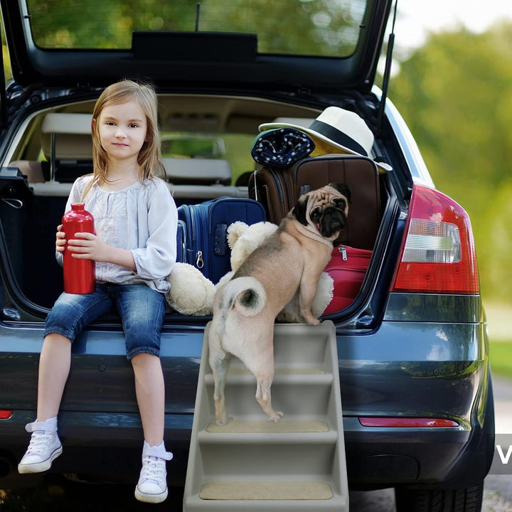Hundetreppe 4 Stufen Klappbare Haustiertreppe 50cm Hoch mit Rutschfesten Teppichboden Katzentreppe H