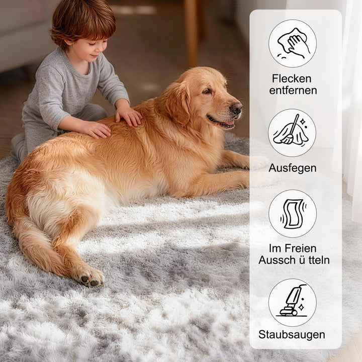 VOFUSHON Teppich Rund Hochflor Teppich Wohnzimmer Teppich Langflor Teppiche für Wohnzimmer flauschig