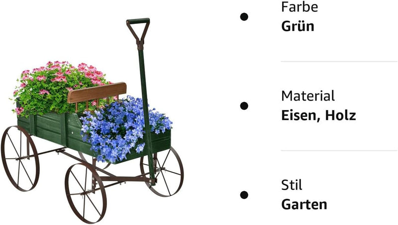 RELAX4LIFE Blumenständer mit 4 Rädern aus Metall, Pflanzwagen aus Massivholz, Holzwagen bis zu 15 kg