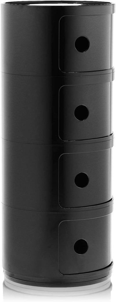 Kartell Componibili, 4 Elements, Schwarz, Runde Basis 4-fächer Schwarz, 4-fächer Schwarz