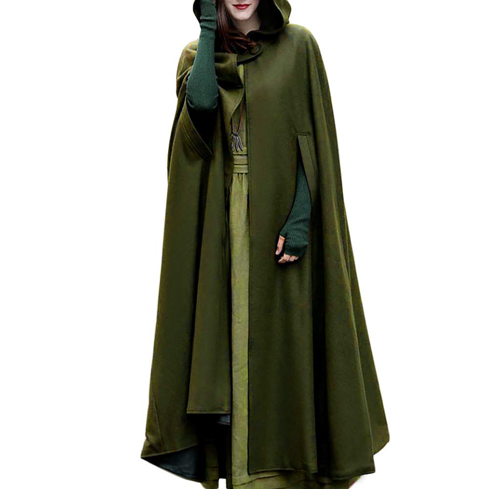 Lange Umhang mit Kapuze DamenVintage Einfarbig Poncho RobeHalloween KostümLeichte TrenchcoatWinddich
