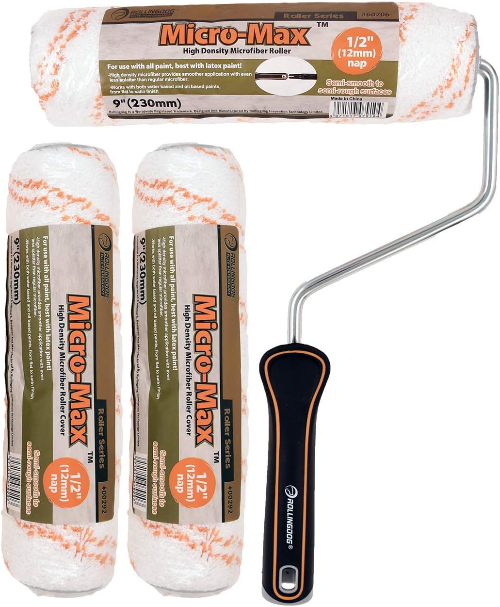 ROLLINGDOG 23 cm Farbroller Set mit 3 fusselfreien Mikrofaser-Rollenhüllen für Innen und Aussenfläch