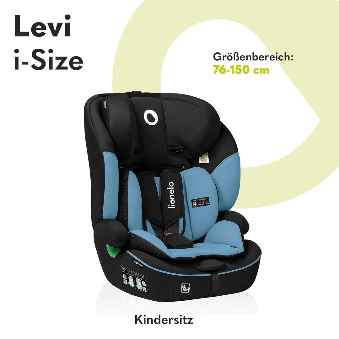 LIONELO LEVI I-SIZE 76-150 cm Kinderautositz, Gruppe 1 2 3, Seitenschutz, 10 Grad Kopfstützenverstel
