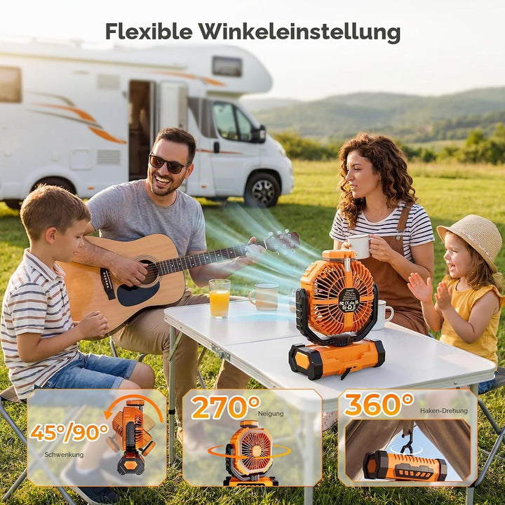 Outdoor Camping Ventilator mit Licht, 20000mAh Akku, wiederaufladbarer tragbarer Ventilator mit Fern