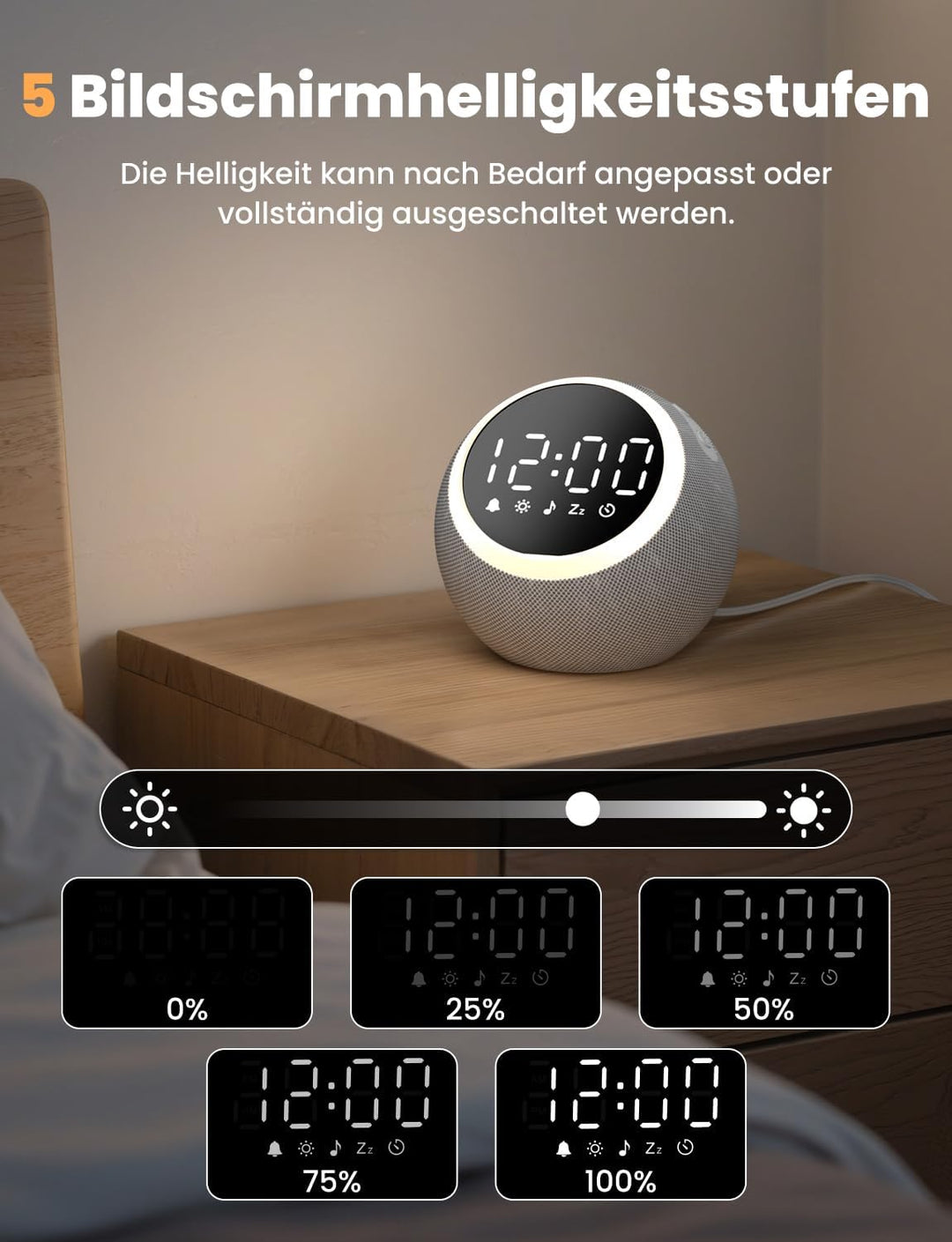 LIORQUE White Noise Machine mit Wecker, 25 beruhigende Schlafgeräusche, einstellbarer Bildschirm, Na