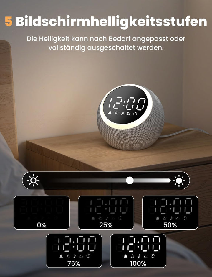 LIORQUE White Noise Machine mit Wecker, 25 beruhigende Schlafgeräusche, einstellbarer Bildschirm, Na