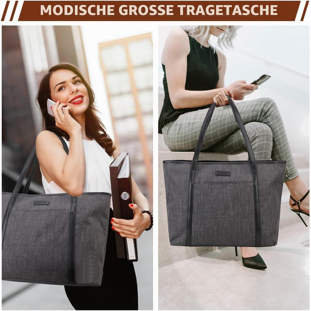 VX VONXURY Laptop Handtasche Damen Canvas Laptoptasche 15,6 Zoll Schultertaschen Shopper, Grosse Arb