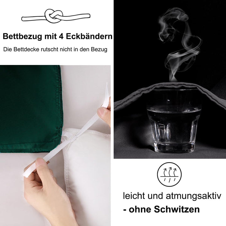 Beqnat Bettwäsche 135x200 4teilig Bettdeckenbezug - Mikrofaser Bettwäsche-Sets Grün Bettbezug 135 x