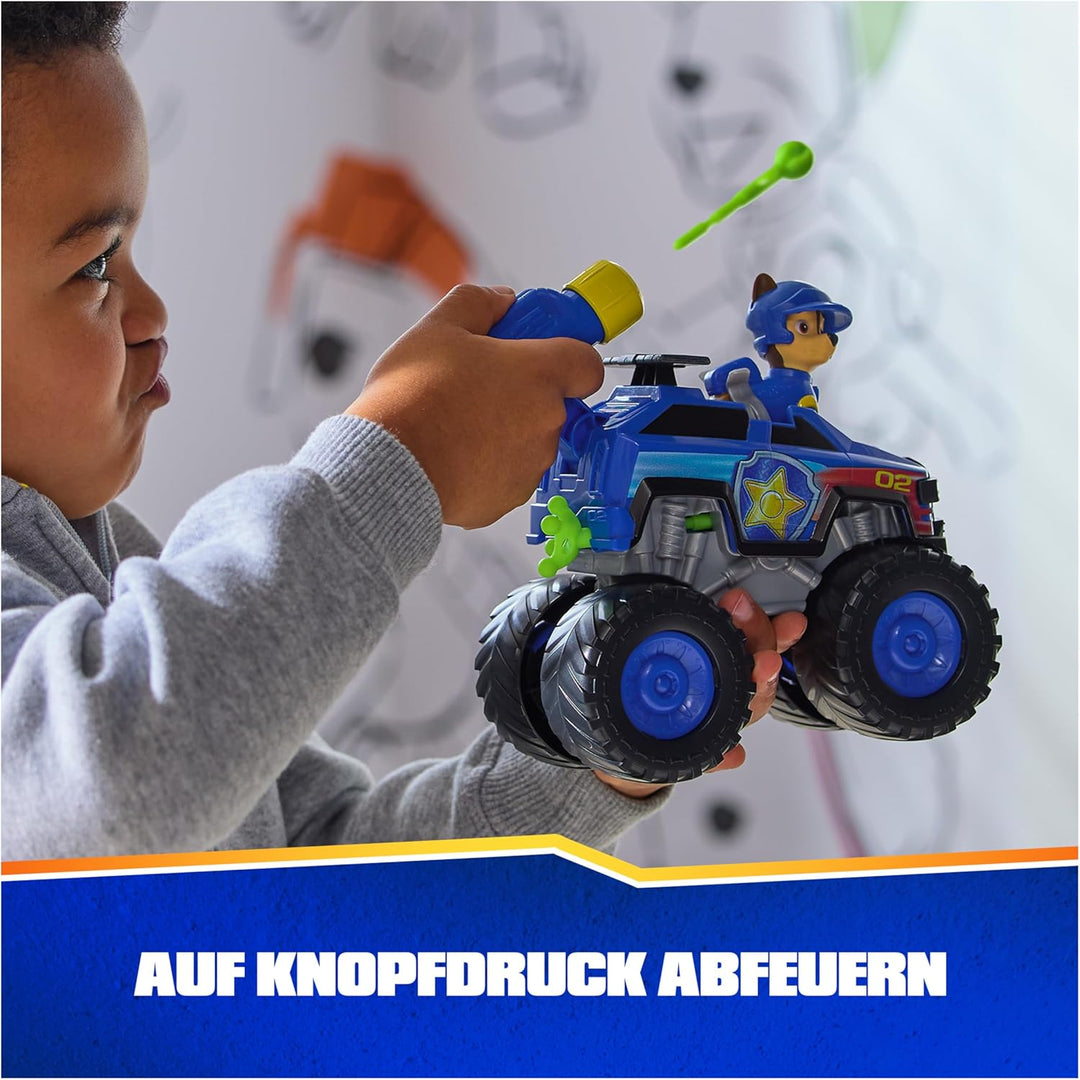 PAW PATROL Rescue Wheels - Chases Monstertruck Fahrzeug mit Geschoss-Abwurf und Chase Hundefigur, Sp