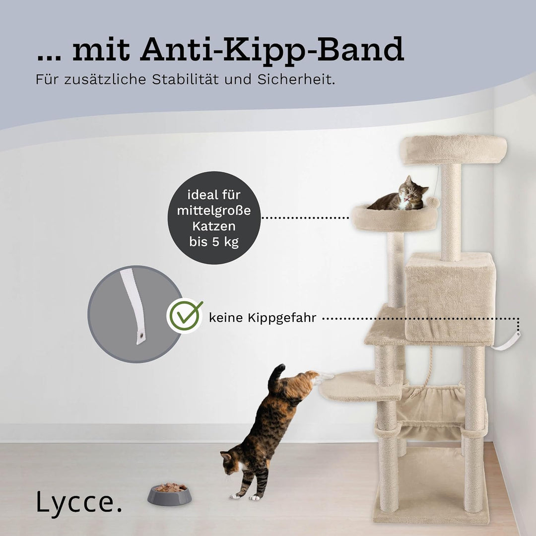 Lycce Kratzbaum gross Royal 145 cm hoch mehrstöckiger Katzenbaum inkl. 10 Kratzsäulen mit vollständi