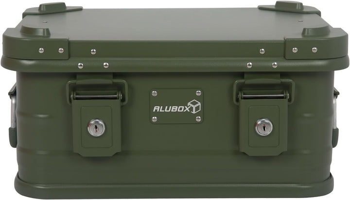 Alubox Alukiste abschliessbar E18G OLIVGRÜN - Premium Lagerbox 18 Liter - Materialstärke 1mm - Decke