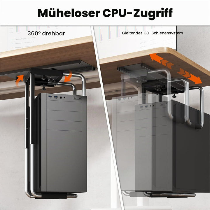 Verstellbare PC Halterung Unter Schreibtisch mit Schiene,360°-Drehung PC Halterung für Schreibtisch