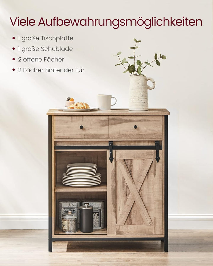 VASAGLE Sideboard, Küchenschrank, Aufbewahrungsschrank, mit Schiebetür, 30 x 70 x 80 cm, verstellbar
