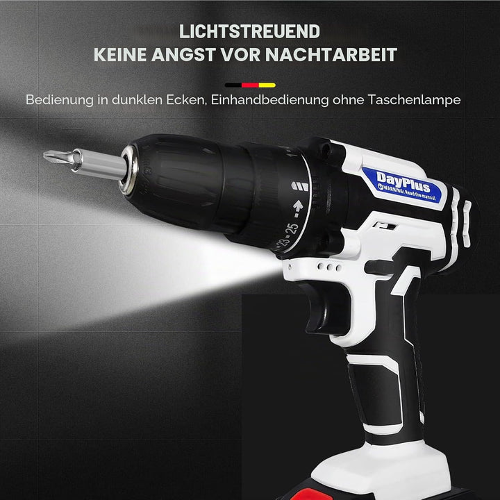 Akku-Bohrschrauber Akkuschrauber Set 21V mit LED Licht (1 Akku, 1.5 Ah, Max. Drehmoment: 45Nm, 25+1