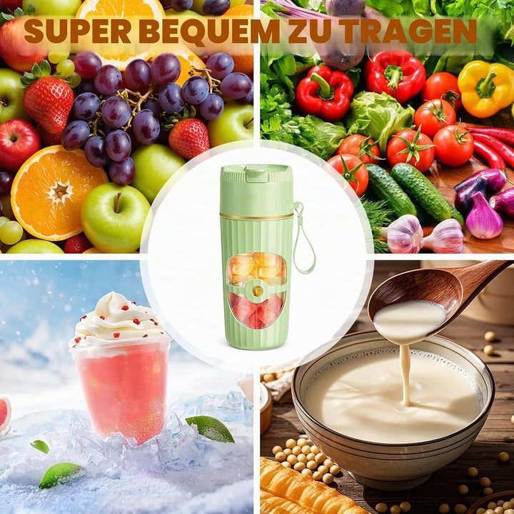 Tragbarer Mixer Smoothie Maker 400ml, Mini Standmixer mit 10 Edelstahlklingen, USB-C Wiederaufladbar