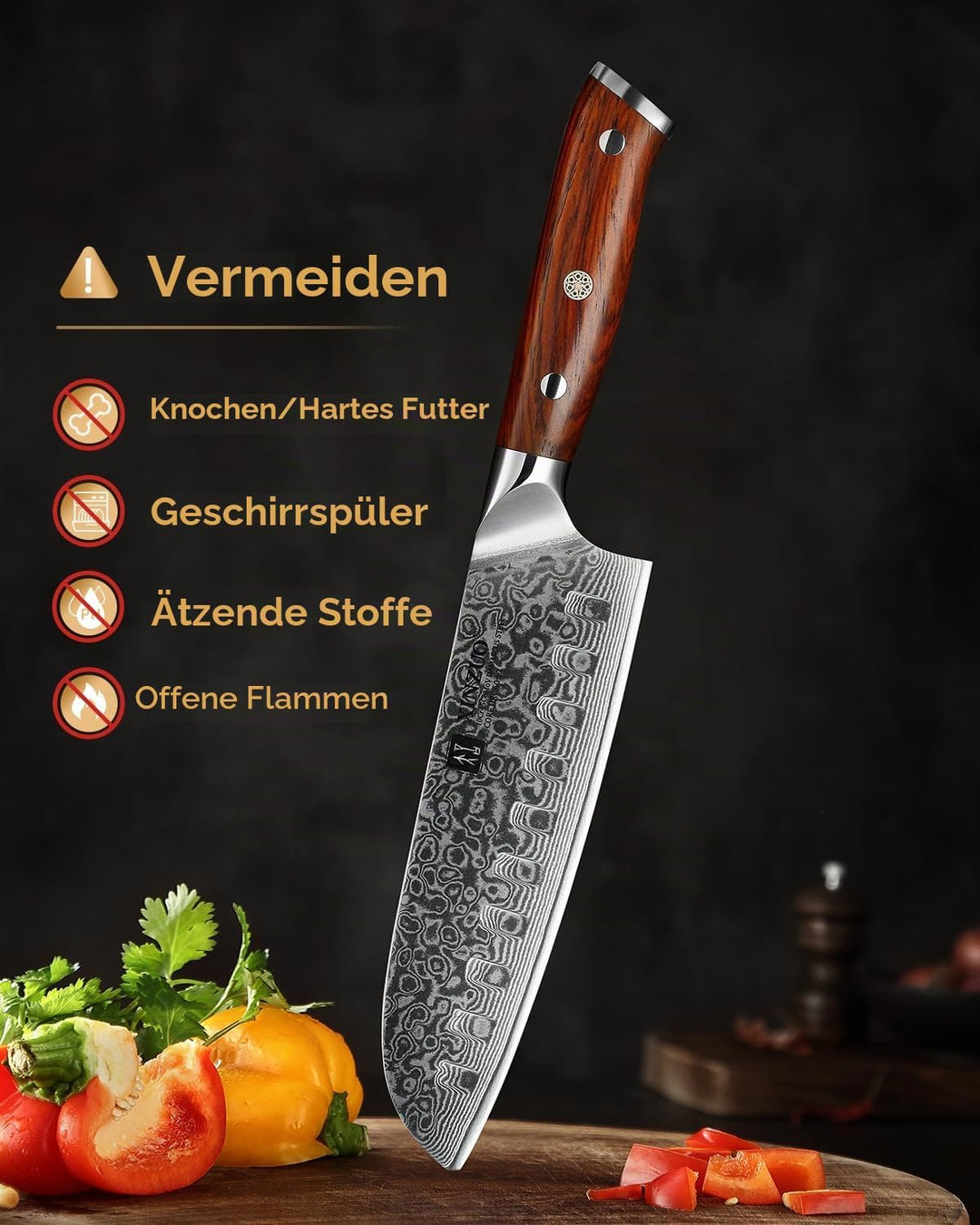 XINZUO 18cm Damaststahl Santokumesser, Damastmesser Chefmesser Profi geschmiedet Kochmesser, Scharfe