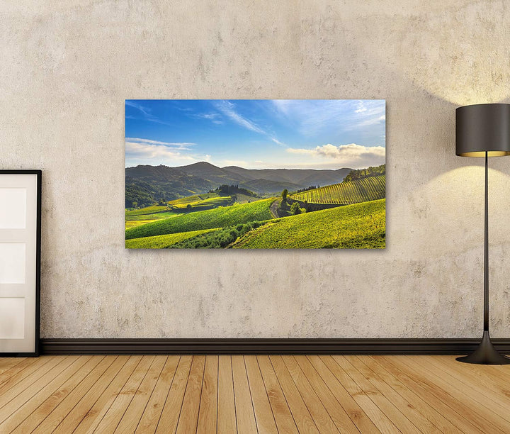 islandburner Bild auf Leinwand Radda Chianti Weinberg Panorama Sonnenuntergang Toskana Italien Herbs