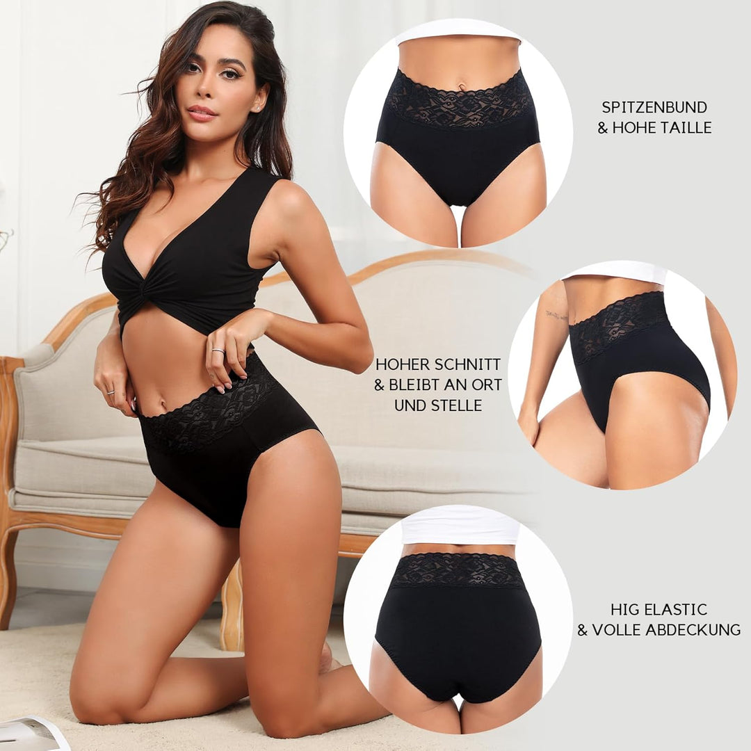 Wealurre Unterhosen Damen, Unterwäsche Frauen Baumwolle Hohe Taille Slip Damen Unterwäsche Spitze 5e