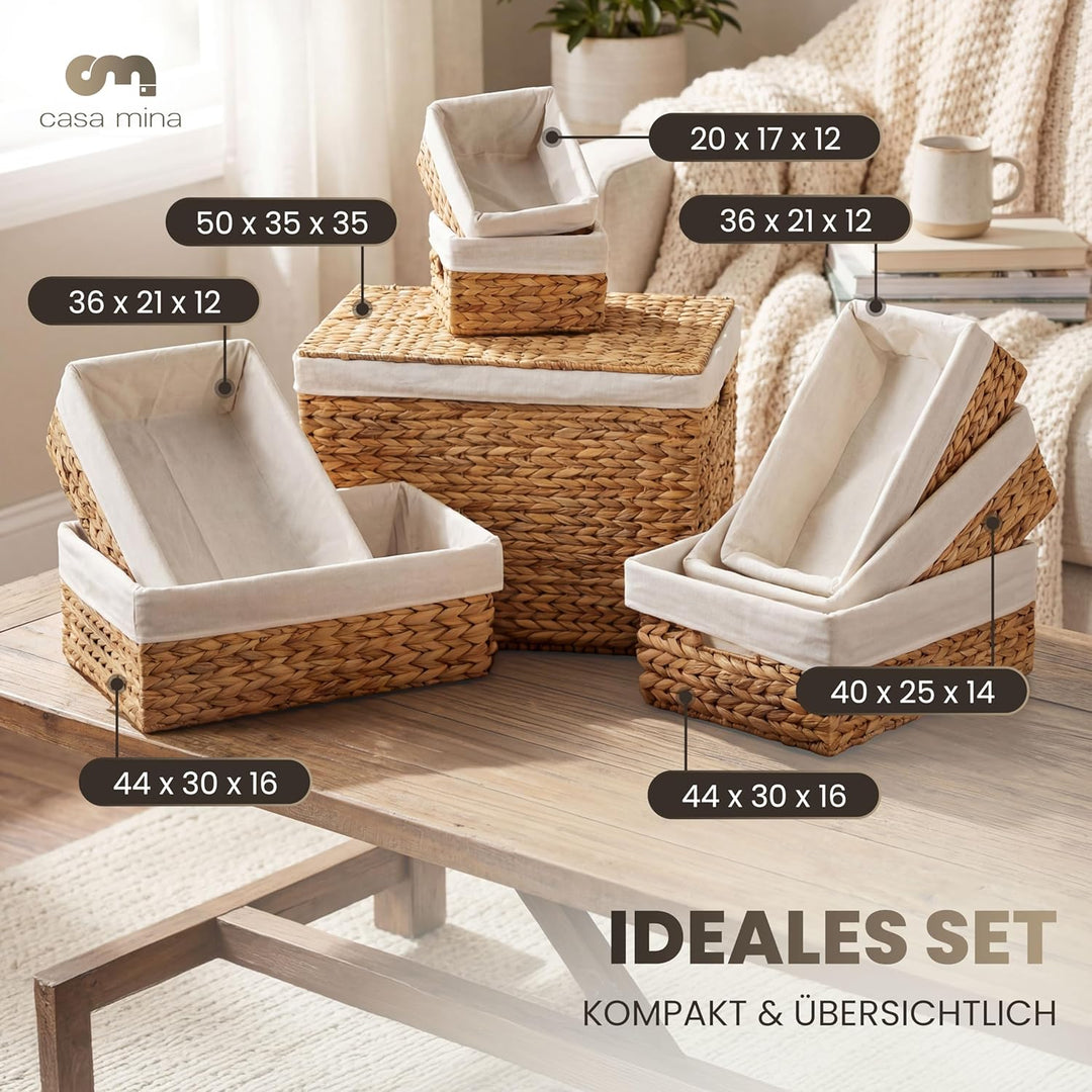 Casa Mina Korb Aufbewahrungskorb Bad L36xW21xH12cm 100% natürlich aus Wasserhyazinthe I Robuste Spie
