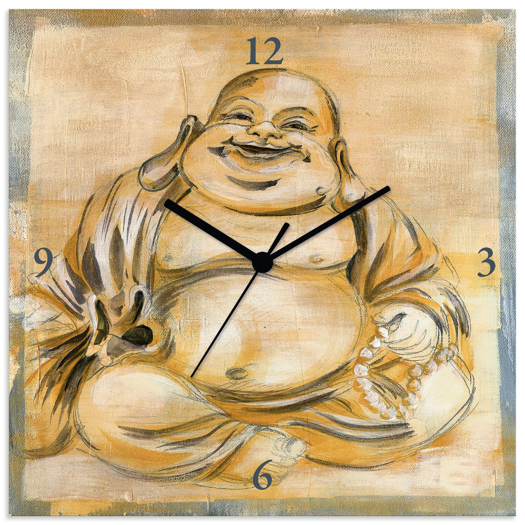 ARTLAND Wanduhr ohne Tickgeräusche Leinwand Funkuhr 30x30 cm Quadratisch Lautlos Buddha Asien Buddhi