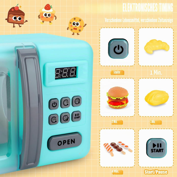 deAO Mikrowellenspielzeug für den Ofen, Spielzeug, Cooking Play Kit mit realistischem Licht, Sound &