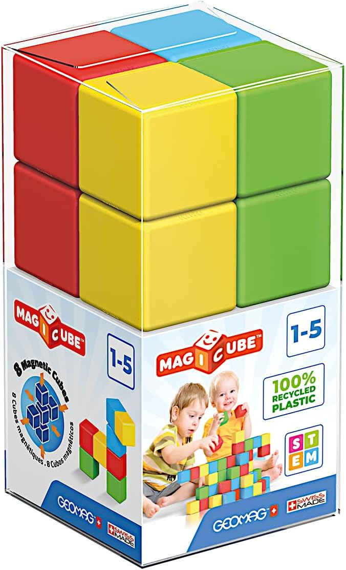 Geomag 147, Magicube Free Building Full Color - 8 Magnetwürfel für Konstruktionen, Baukasten Lernspi