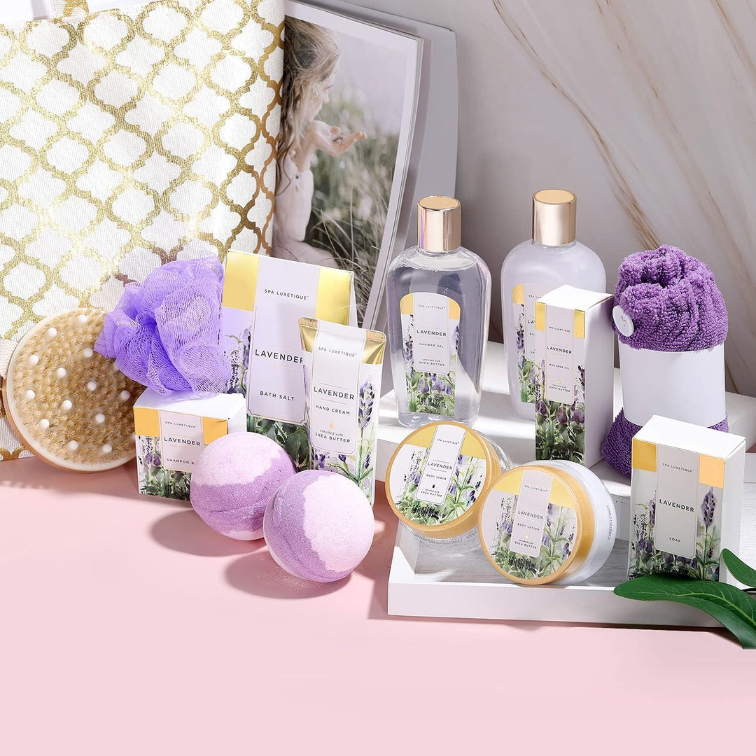 SPA LUXETIQUE 15tlg Lavendelduft Bade Geschenkset, Valentinstag Geschenke für Frauen mit Duschgel, B
